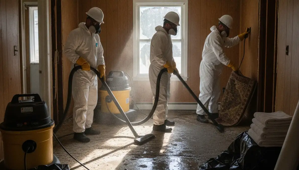 Flood damage cleanup team in Mobile, AL removing standing water from a home