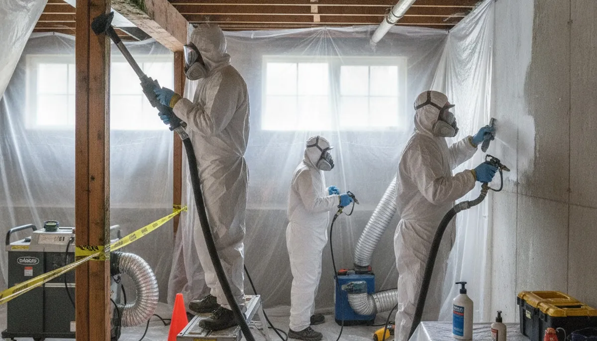 Mold removal technician inspecting water damage in Mobile, AL home for remediation services