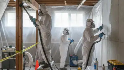 Mold removal technician inspecting water damage in Mobile, AL home for remediation services