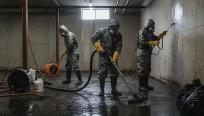 Sewage cleanup technicians restoring a Mobile, AL home after a sewage backup