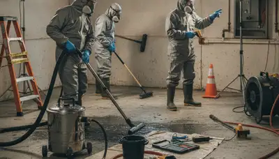 Sewer backup cleanup crew restoring a Mobile, AL home after water damage and sewage overflow