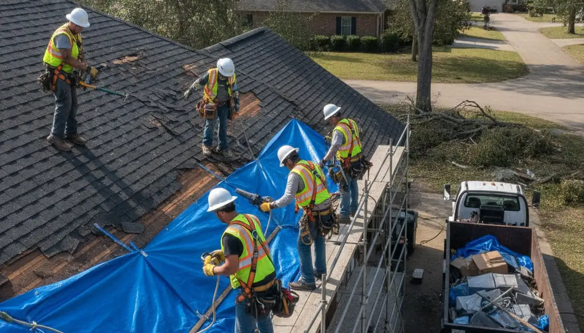 Storm damage restoration crew in Mobile, AL repairing water damage in a home