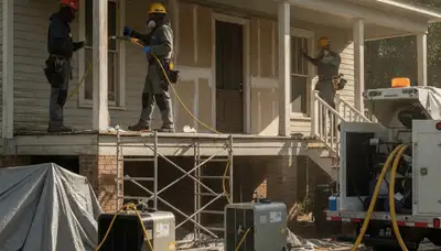 Water damage restoration team in Mobile, AL helping dry and repair a damaged property