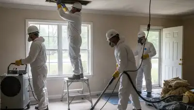 Water damage restoration team in Mobile, AL inspecting and repairing a flooded property